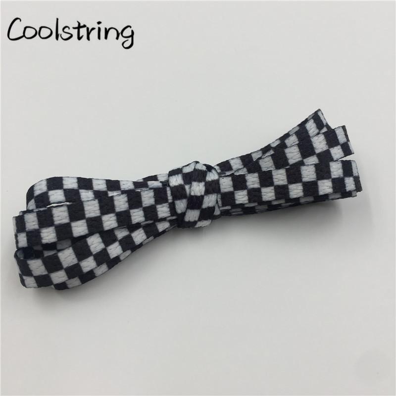 Polyester 8mm Width Flat Shoelaces Grid Shoe Lace Checkered Digital Print Shoestrings Sublimated