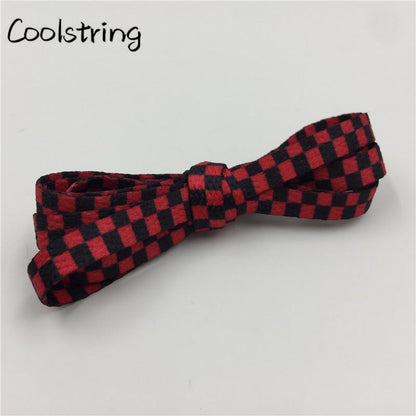 Polyester 8mm Width Flat Shoelaces Grid Shoe Lace Checkered Digital Print Shoestrings Sublimated