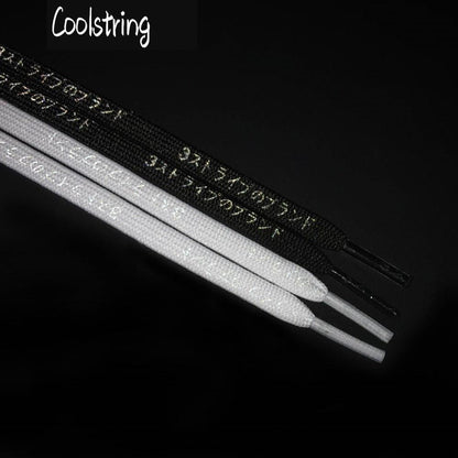 3M Reflective Letter Flat Printed Katakana White Black Japanese Shoelaces Flashy Bootlaces Patterns