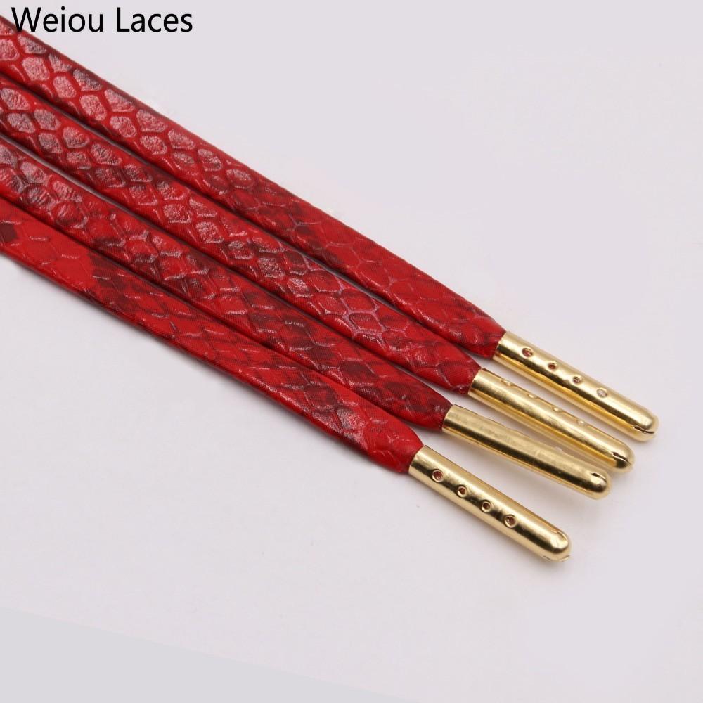 Weiou 7mm Flat Snake Skin Shoelaces White Red Grey Brown Luxury Leather Shoe Laces With Gold Metal