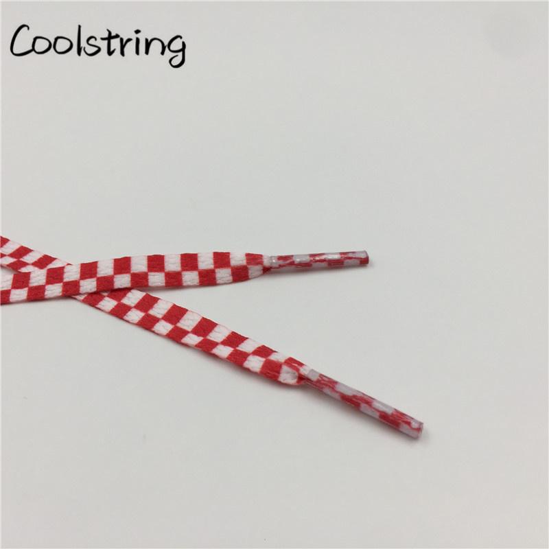 Polyester 8mm Width Flat Shoelaces Grid Shoe Lace Checkered Digital Print Shoestrings Sublimated