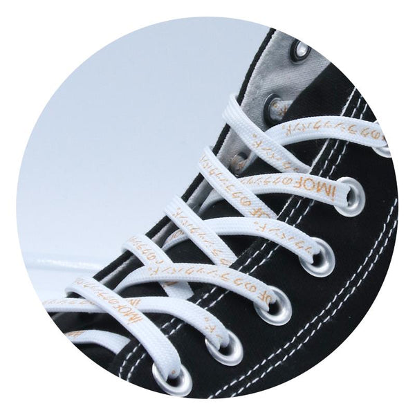 7mm White Golden Word Silk Screen Print Shoelaces Men Women Sneaker Canvas Rope 2021 Customized