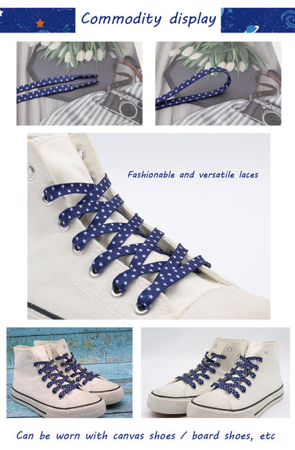 Pentalpha Pentagram Shoelaces Sublimated Printed Blue White Five-Pointed Star Boot Laces For