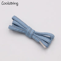 8mm Premium Flat Denim Shoelaces Metal Aglet Classic Laces Customize Your Kicks Blue Black