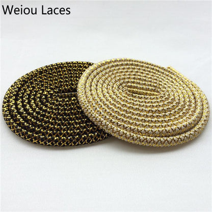 Weiou Two Toned Shoe Laces Gold Silver Metallic Shoelaces Glitter Shoe Strings White Round