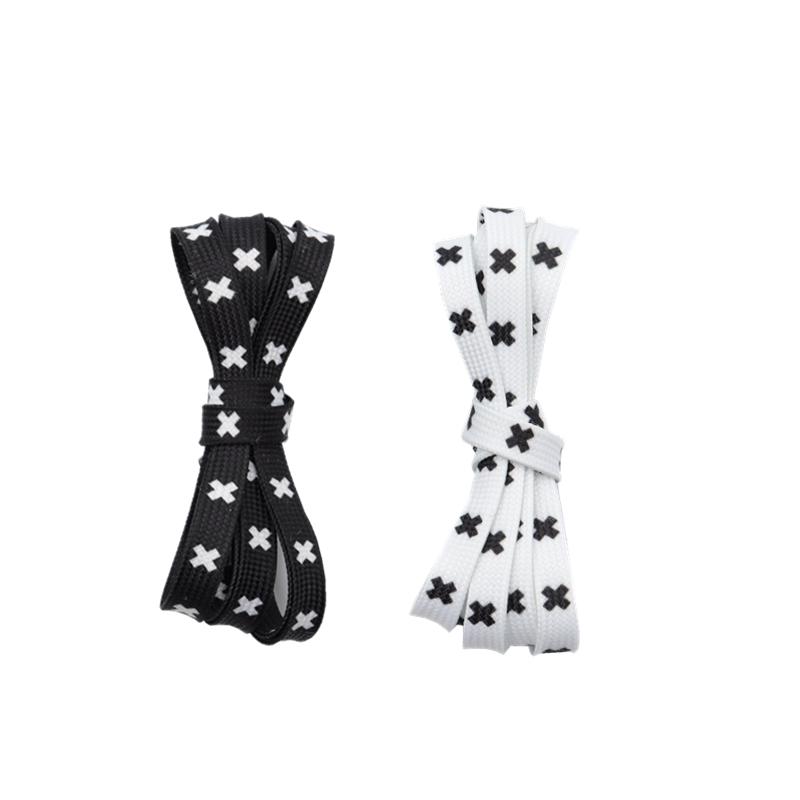 Weiou New Cute Shoestrings 0.7 Cm Flat Printed Black And White X Shoelaces Polyester Shoelaces Men