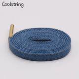 8mm Premium Flat Denim Shoelaces Metal Aglet Classic Laces Customize Your Kicks Blue Black