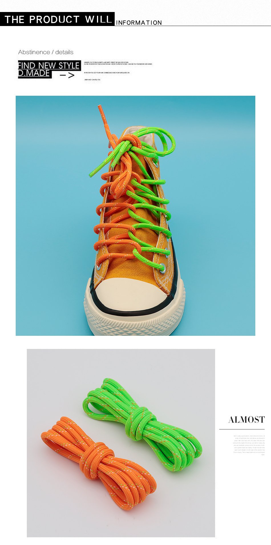 Nice Shoe Accessories Green Orange Eye-catching 4.5MM Polyester Ropes Trendy Colour Matching Laces