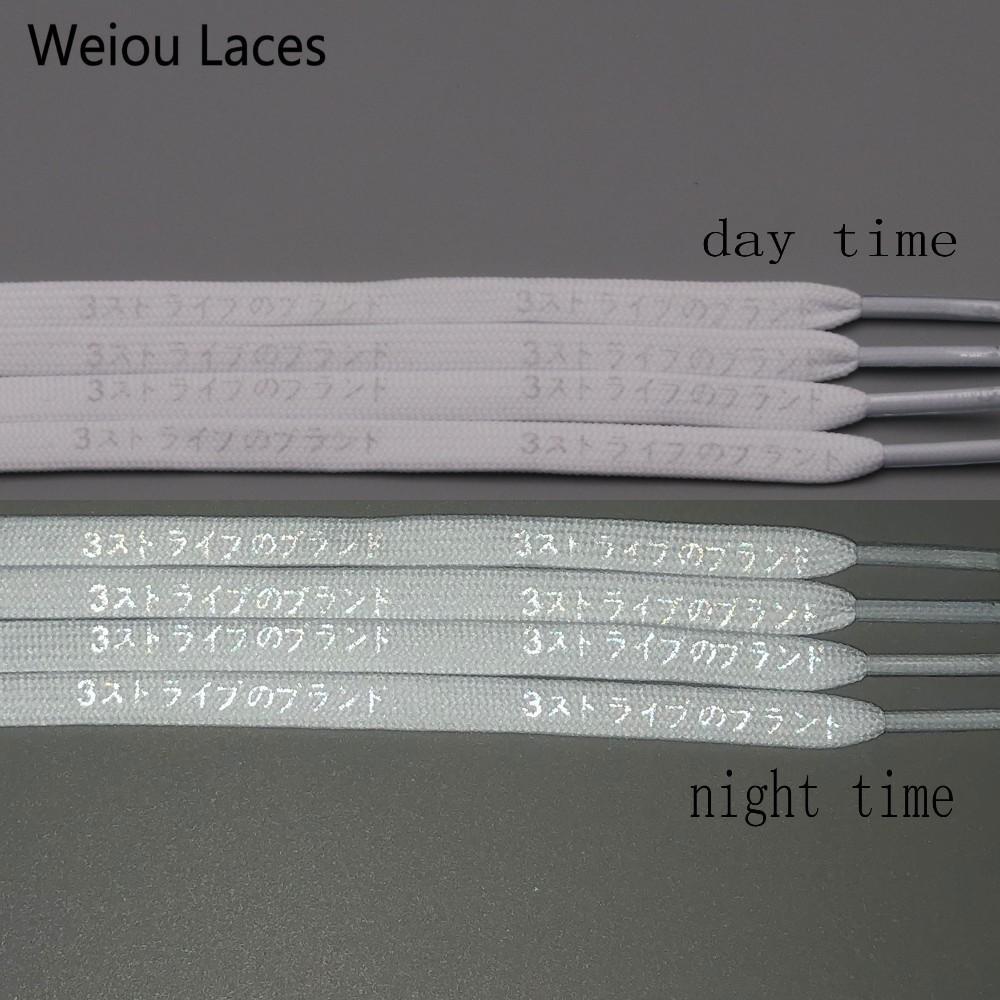 Weiou 7mm Flat Nice Letter Printing 3M Reflective Japanese Katakana Kanji Shoelaces Plastic Tips