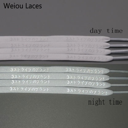 Weiou 7mm Flat Nice Letter Printing 3M Reflective Japanese Katakana Kanji Shoelaces Plastic Tips