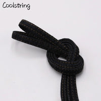 8mm Premium Flat Denim Shoelaces Metal Aglet Classic Laces Customize Your Kicks Blue Black