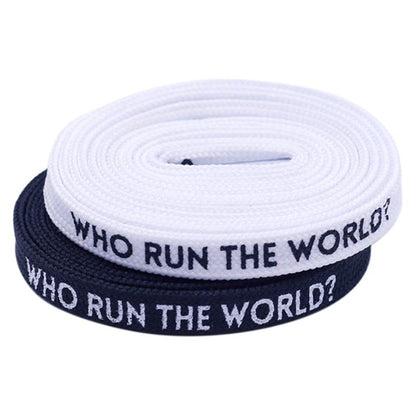 Weiou Flat Printed WHO RUN THE WORLD Shoelaces Black White Double-sided Printing Extra Long