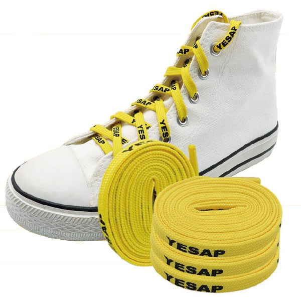 7MM Superior Shoe Accessory Silk Screen Yellow Black Letter Printing Unisex Canvas Shoelaces