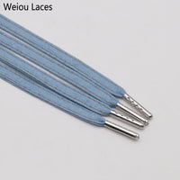 Weiou Premium Flat Denim Shoelaces With Metal Tips Cool Laces To Customize Your Kicks Blue Black