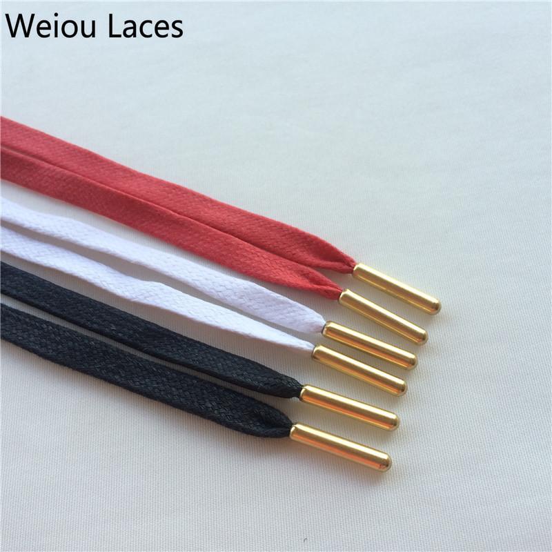 Weiou Heavy Duty Waxed Cotton Flat Shoelaces With Gold Metal Aglets Bright Color Cotton Shoe Laces