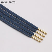 Weiou Premium Flat Denim Shoelaces With Metal Tips Cool Laces To Customize Your Kicks Blue Black