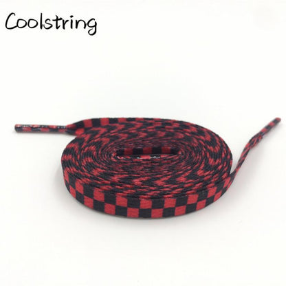 Polyester 8mm Width Flat Shoelaces Grid Shoe Lace Checkered Digital Print Shoestrings Sublimated