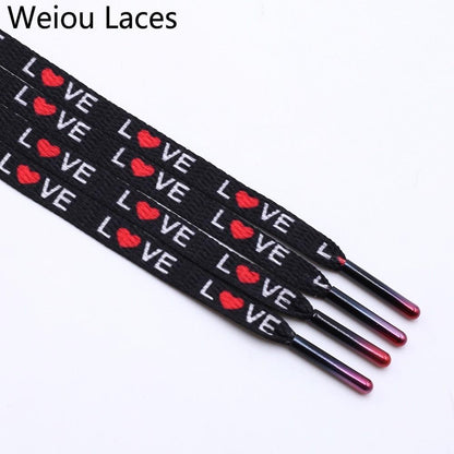 Weiou Cute Shoelaces Flat Sports Print Love Polyester Shoelaces for Women Canvas Hiking Sneakers