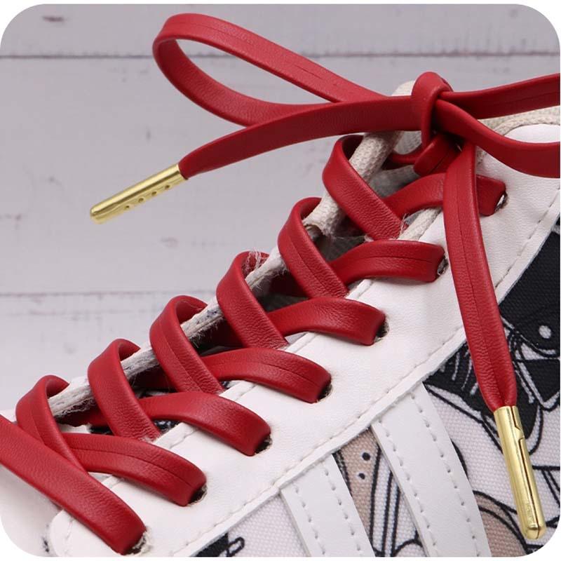 Pure Color Black White Silver Shoe Cords With Metal Laces Tips Genuine Leather belt High Heel