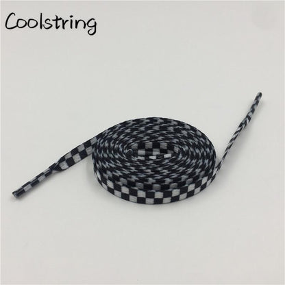 Polyester 8mm Width Flat Shoelaces Grid Shoe Lace Checkered Digital Print Shoestrings Sublimated