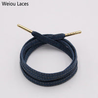 Weiou Premium Flat Denim Shoelaces With Metal Tips Cool Laces To Customize Your Kicks Blue Black