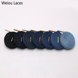 Weiou Premium Flat Denim Shoelaces With Metal Tips Cool Laces To Customize Your Kicks Blue Black