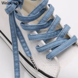 Weiou Premium Flat Denim Shoelaces With Metal Tips Cool Laces To Customize Your Kicks Blue Black