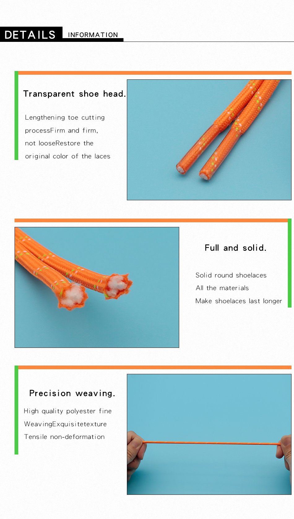 Nice Shoe Accessories Green Orange Eye-catching 4.5MM Polyester Ropes Trendy Colour Matching Laces