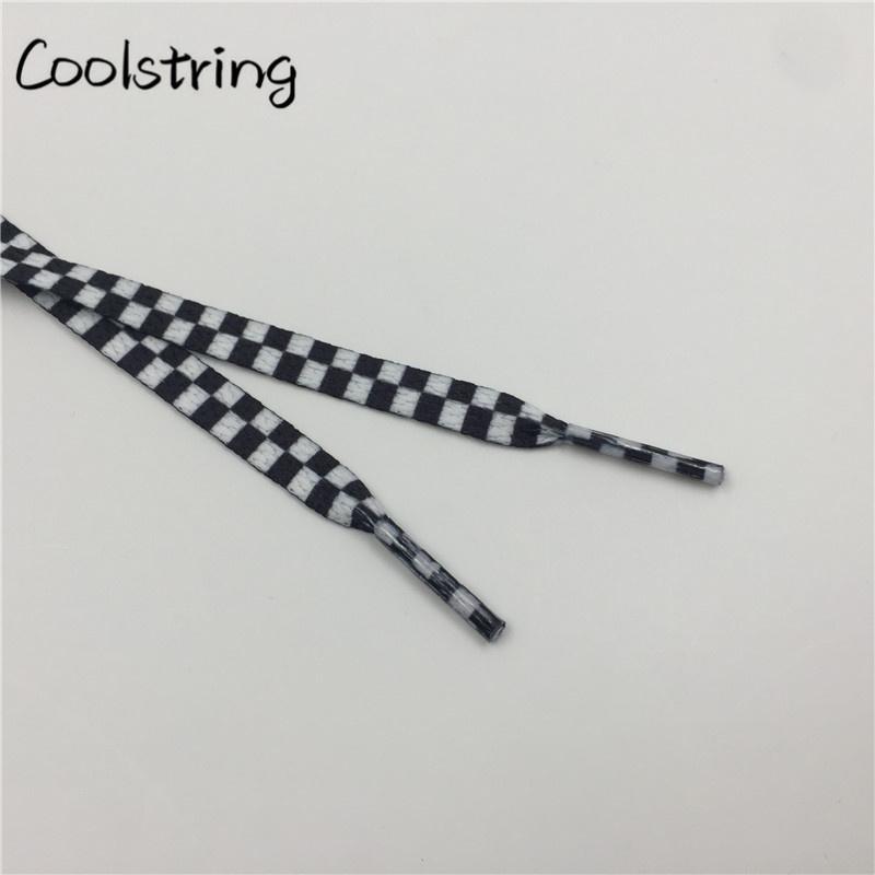 Polyester 8mm Width Flat Shoelaces Grid Shoe Lace Checkered Digital Print Shoestrings Sublimated