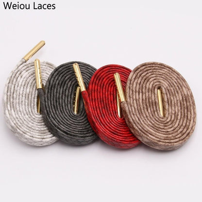 Weiou 7mm Flat Snake Skin Shoelaces White Red Grey Brown Luxury Leather Shoe Laces With Gold Metal