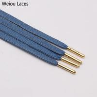 Weiou Premium Flat Denim Shoelaces With Metal Tips Cool Laces To Customize Your Kicks Blue Black