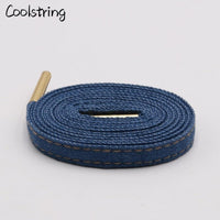 8mm Premium Flat Denim Shoelaces Metal Aglet Classic Laces Customize Your Kicks Blue Black