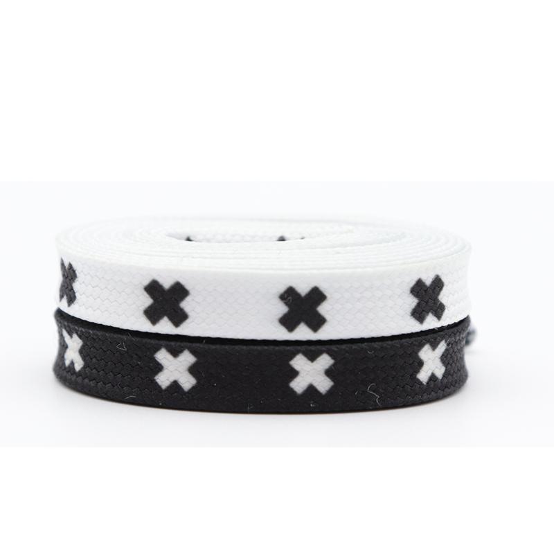 Weiou New Cute Shoestrings 0.7 Cm Flat Printed Black And White X Shoelaces Polyester Shoelaces Men