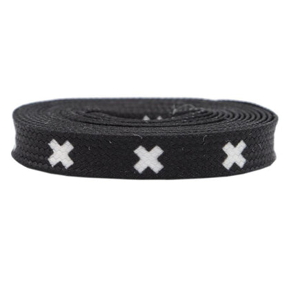 Weiou New Cute Shoestrings 0.7 Cm Flat Printed Black And White X Shoelaces Polyester Shoelaces Men