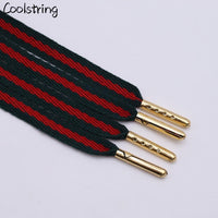 Classic 8mm Green Red Ribbon Shoelaces Polyester Flat Laces Single Layer Shoestrings Plastic Tips