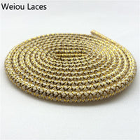 Weiou Two Toned Shoe Laces Gold Silver Metallic Shoelaces Glitter Shoe Strings White Round