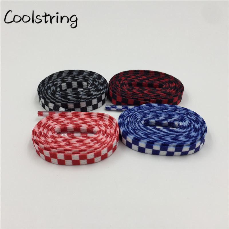 Polyester 8mm Width Flat Shoelaces Grid Shoe Lace Checkered Digital Print Shoestrings Sublimated