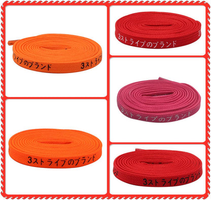 Red Orange Drawcords 7MM Shoelaces Series Japanese Katakana Letter Silk Screen Printing Lacet Luxury