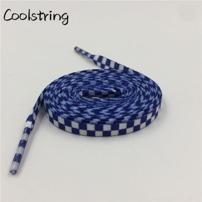 Polyester 8mm Width Flat Shoelaces Grid Shoe Lace Checkered Digital Print Shoestrings Sublimated