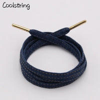 8mm Premium Flat Denim Shoelaces Metal Aglet Classic Laces Customize Your Kicks Blue Black