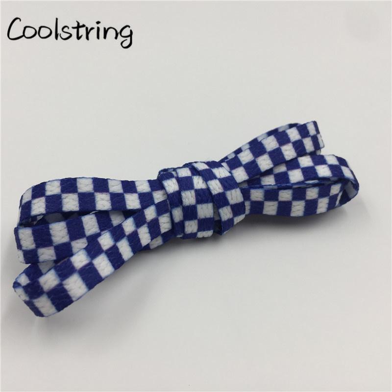 Polyester 8mm Width Flat Shoelaces Grid Shoe Lace Checkered Digital Print Shoestrings Sublimated