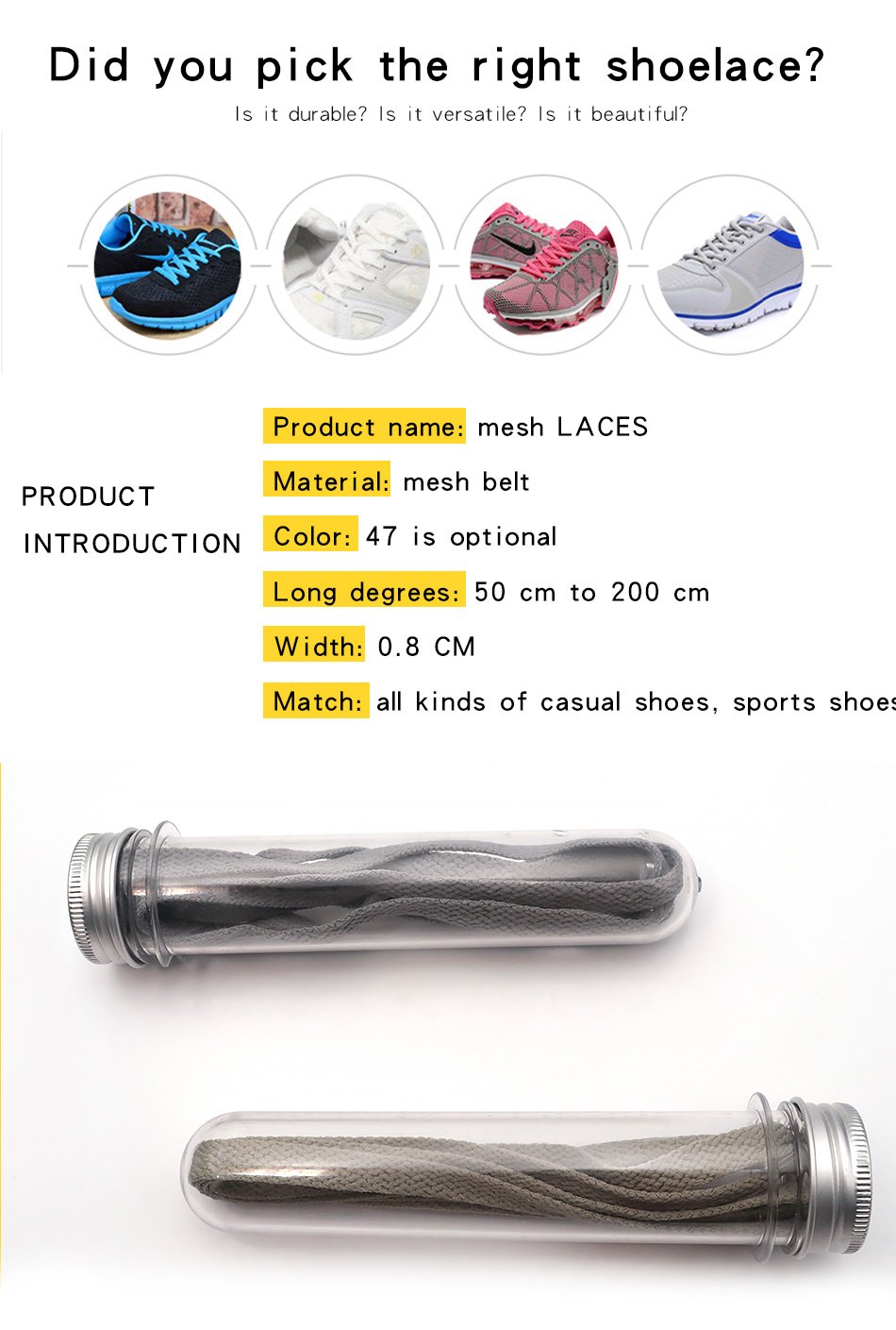 Weiou Shoe Accessories Support Custom Design for Sneaker Shoes 8mm Width Flat Cotton Fabric Mesh Shoelaces