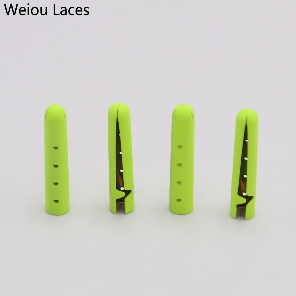 Weiou New 4pcs 1 Set 4x23mm Luxury Painting Neon Yellow Orange Tips Matt Metal Aglets FOR Shoelaces