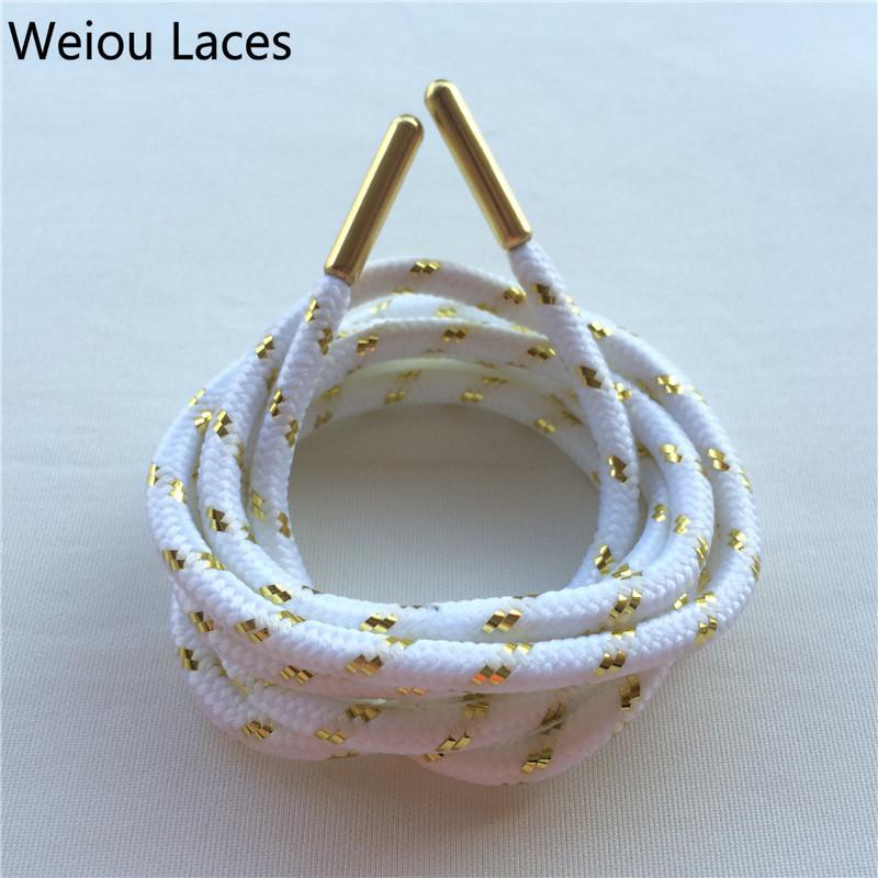 Hot Weiou Metal Tips Sports Athletic Colored Boot Laces Awesome Metallic Gold Shoelaces White Round