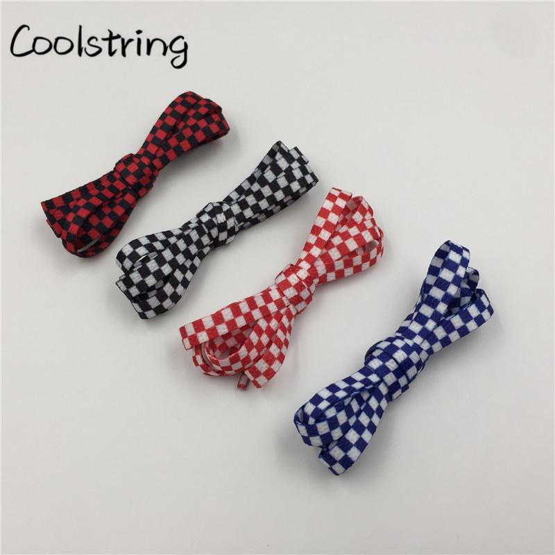 Polyester 8mm Width Flat Shoelaces Grid Shoe Lace Checkered Digital Print Shoestrings Sublimated