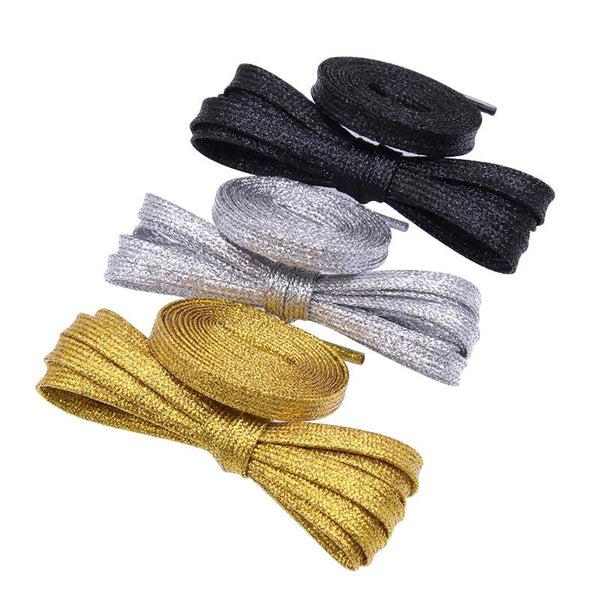 Flat Type Top Metallic Polyester Shoelaces Men Women's Shoe Sneaker 2021 Golden Black Sliver Top