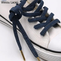 Weiou Premium Flat Denim Shoelaces With Metal Tips Cool Laces To Customize Your Kicks Blue Black