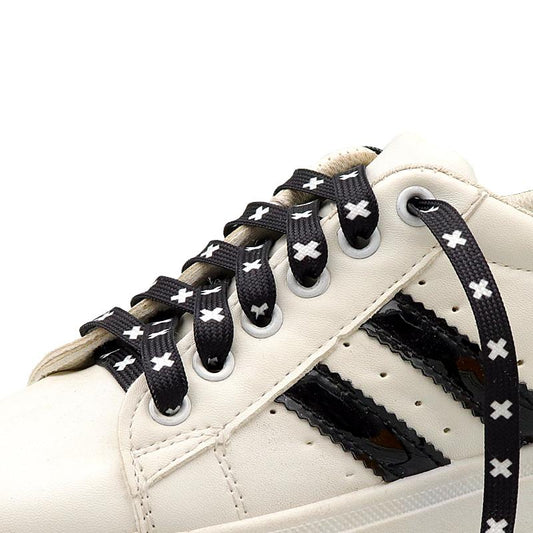 Weiou New Cute Shoestrings 0.7 Cm Flat Printed Black And White X Shoelaces Polyester Shoelaces Men