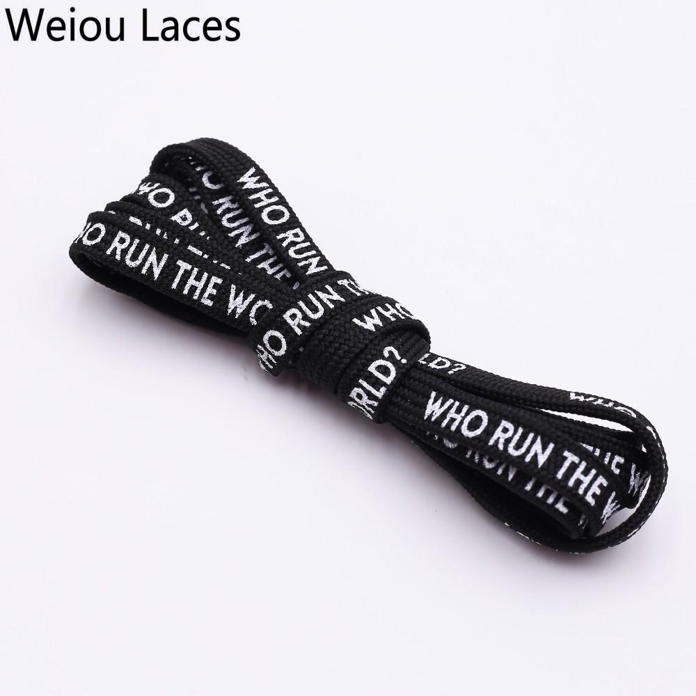 Weiou Flat Printed WHO RUN THE WORLD Shoelaces Black White Double-sided Printing Extra Long