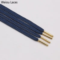 Weiou Premium Flat Denim Shoelaces With Metal Tips Cool Laces To Customize Your Kicks Blue Black